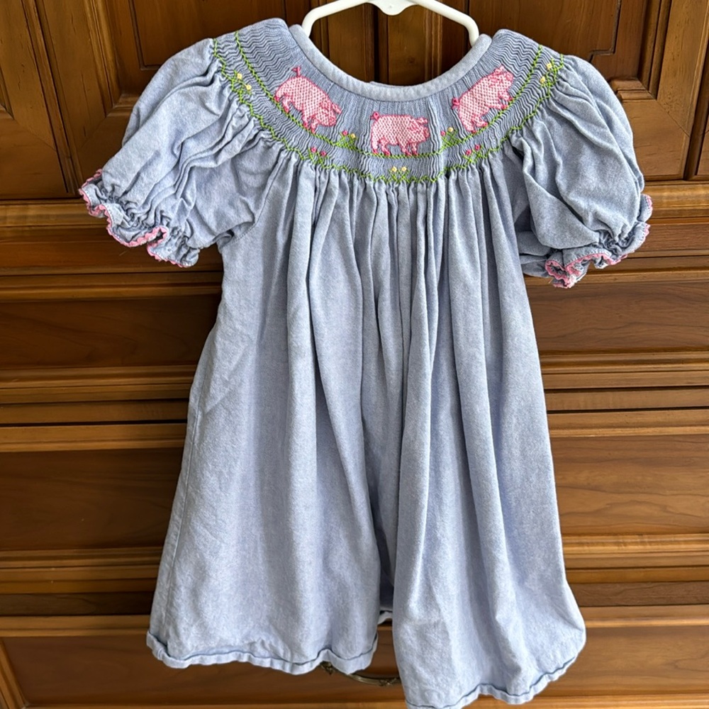 Chambray Fabric Silly Goose 3T smocked pig dress